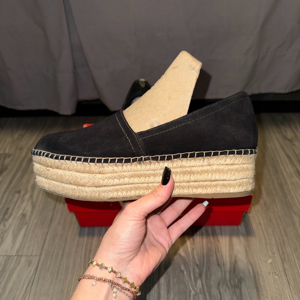 Miu Miu Espadrilles Wedges Black Suede/Woven Wedge Womens EU Sz 38 Made in Italy